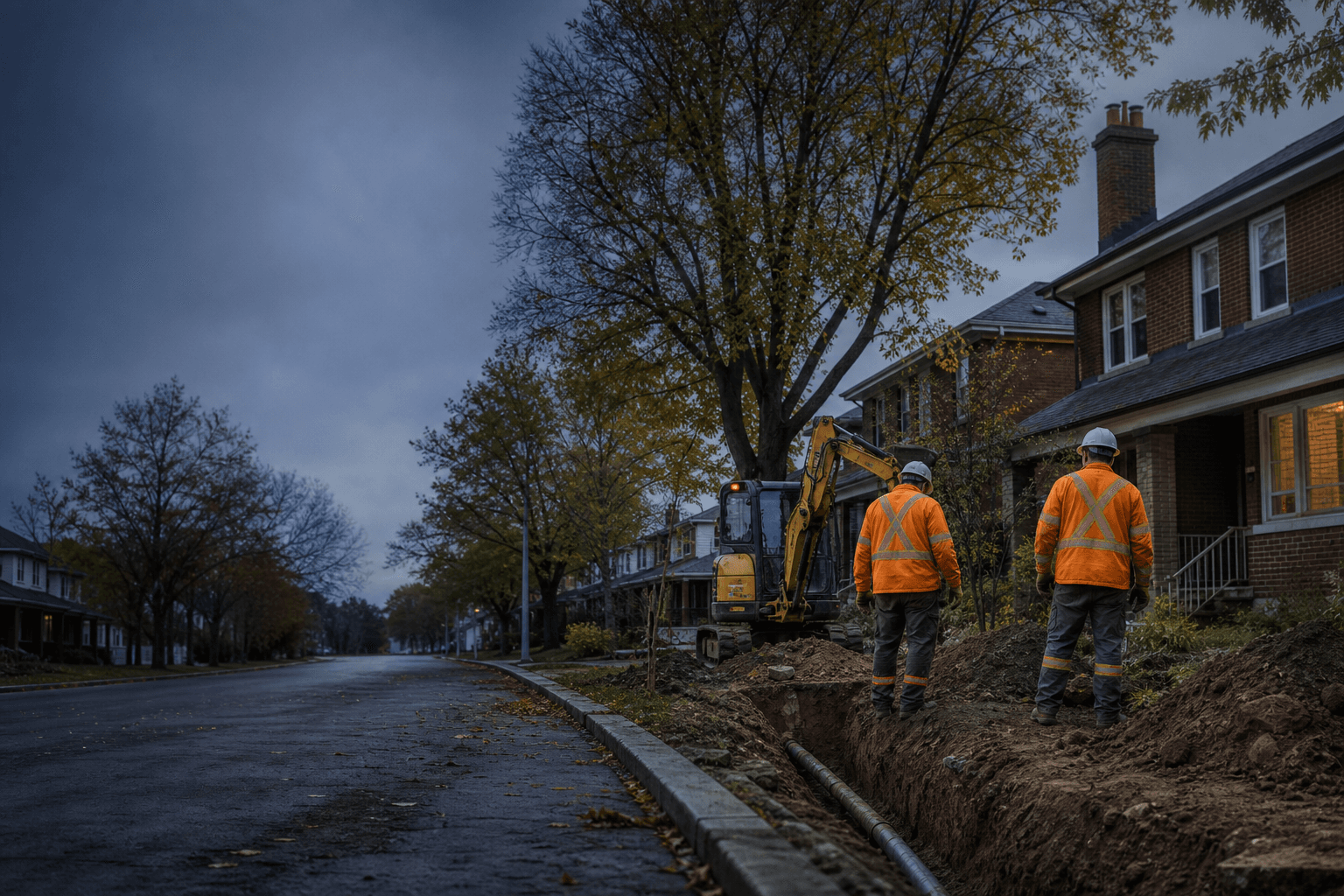 Water line replacement crew working on a Toronto residential property