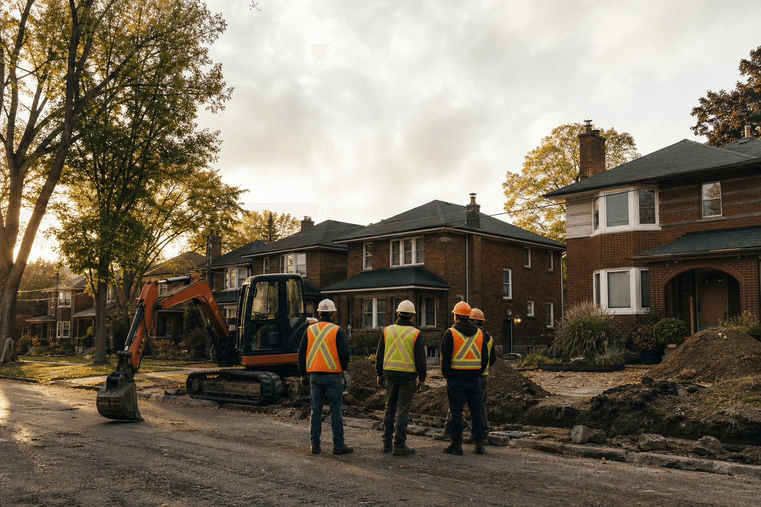 Water line replacement crew at a Toronto job site