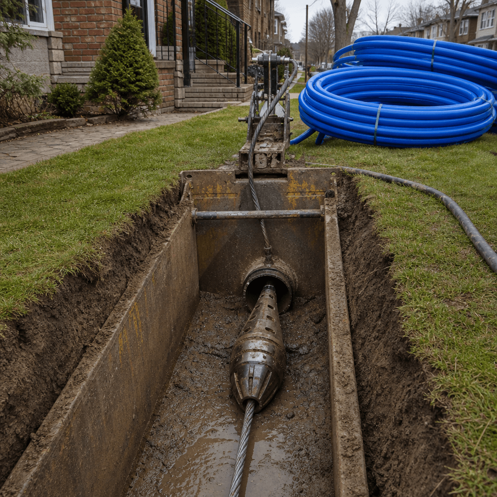 Technician using acoustic leak detection equipment on a Toronto street